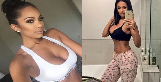 A picture of Erica Mena before and after breast augmentation.